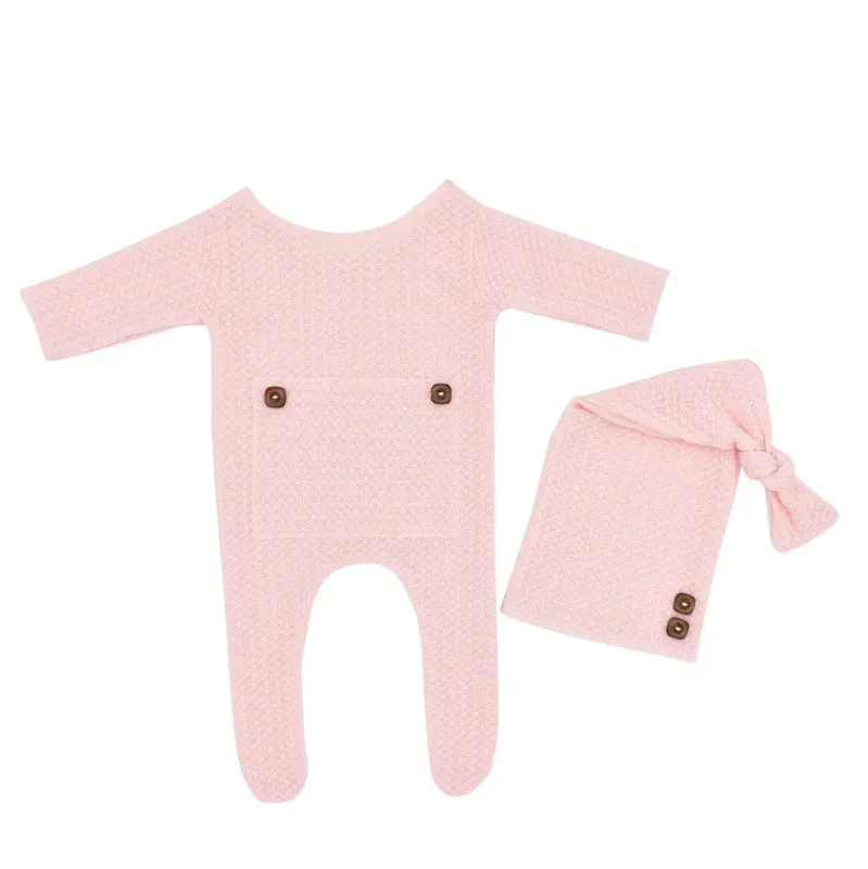 Wholesale Newborn Baby Infant Knitted Jumpsuits Cap Two-Piece Set - Image 9