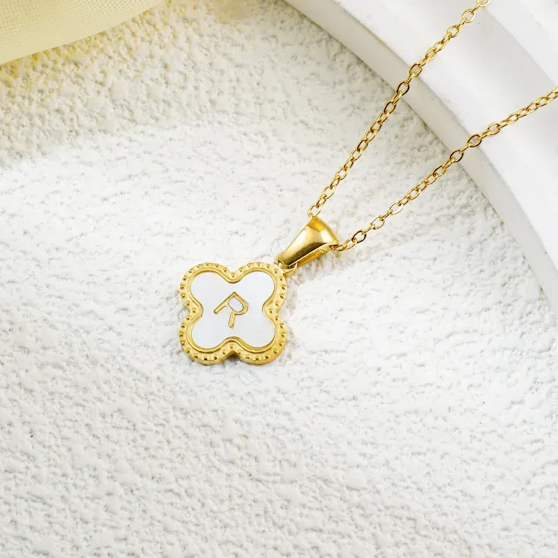 Wholesale Fashion Clover 26 Letter Black White Fritillaria Necklace - Image 40