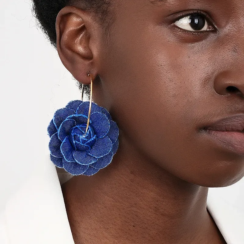 Wholesale Creative Exaggerated Denim Floral Earrings