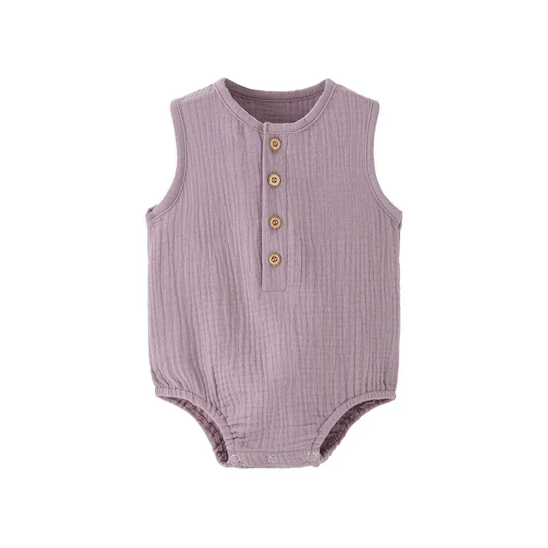 Wholesale Kids Baby Boys And Girls Fashion Solid Color Sleeveless Rompers