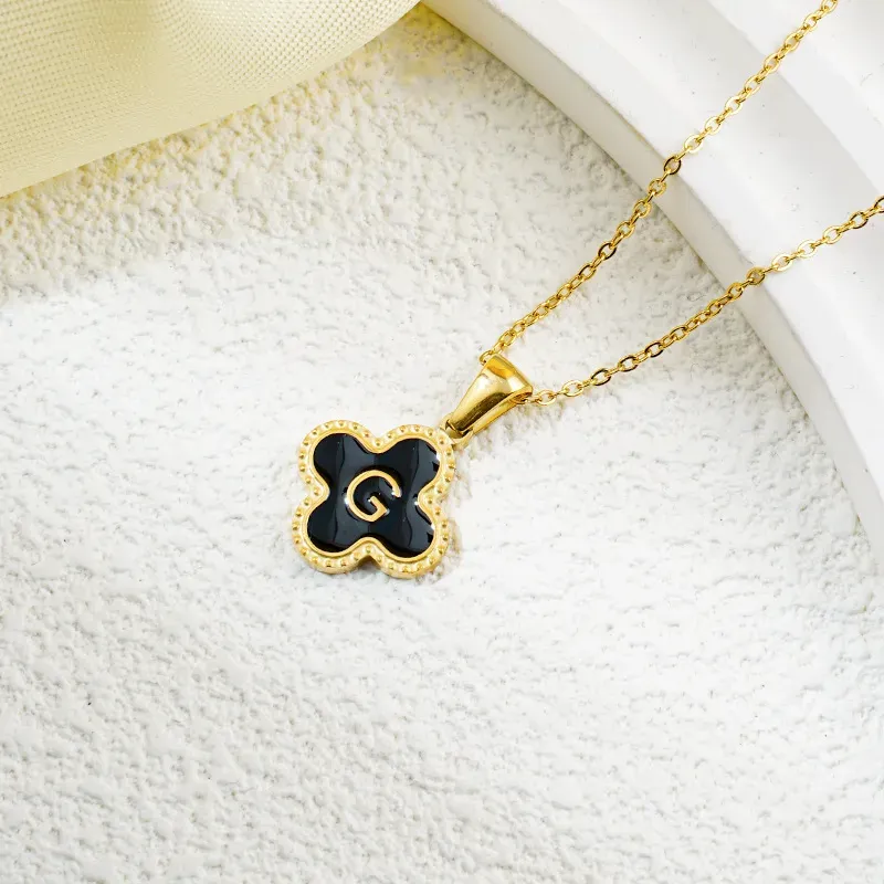 Wholesale Fashion Clover 26 Letter Black White Fritillaria Necklace - Image 18