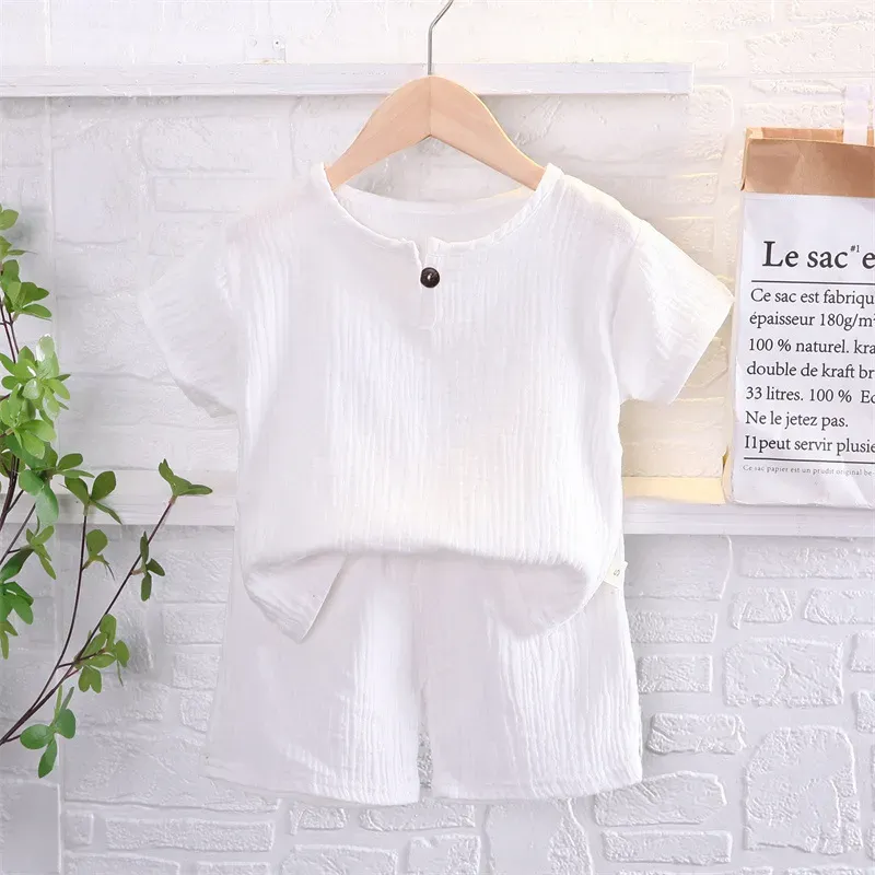 Wholesale Kids Toddler Boys Fashion Casual Solid Color Short Sleeve T-Shirt Shorts Set - Image 5