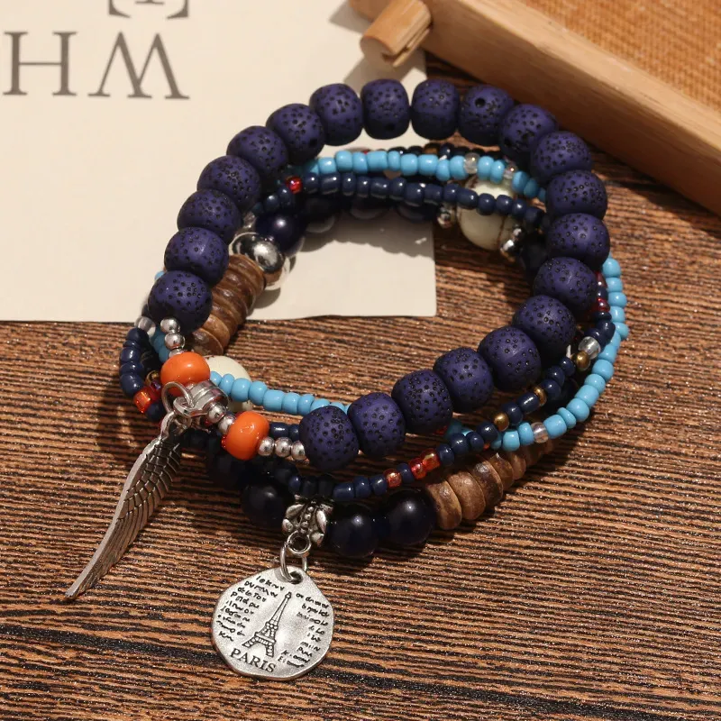 Wholesale Women Fashion Retro Boho Multi-Layer Rice Beads Bracelet