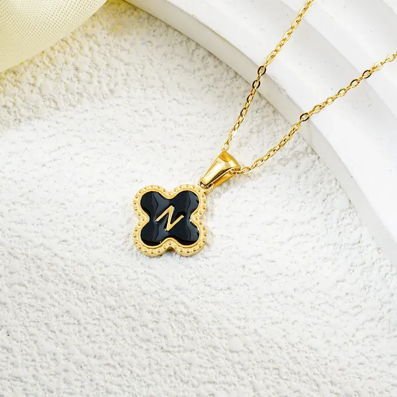 Wholesale Fashion Clover 26 Letter Black White Fritillaria Necklace - Image 32