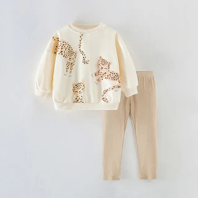 Wholesale Kids Girls' Fashion Casual Autumn And Winter Printed Long Sleeve Sweatshirt Tight Pants Two-Piece Set