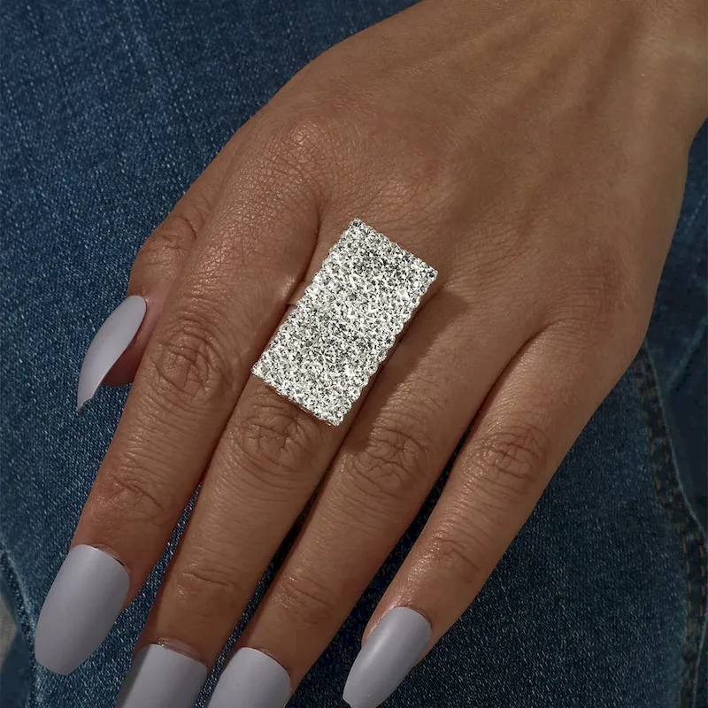 Wholesale Shiny Rhinestone Gemotry Opening Ring - Image 12