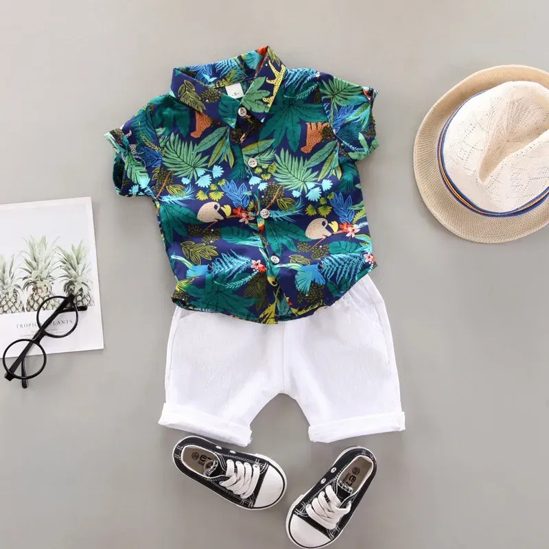 Wholesale Summer Boy'S Fashion Coconut Tree Print Two-Piece Set - Image 5
