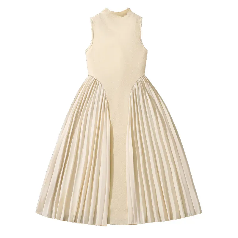 Wholesale Kids Girl'S Fashion Elegant Solid Color Pleated Stitching Sleeveless Dress - Image 5