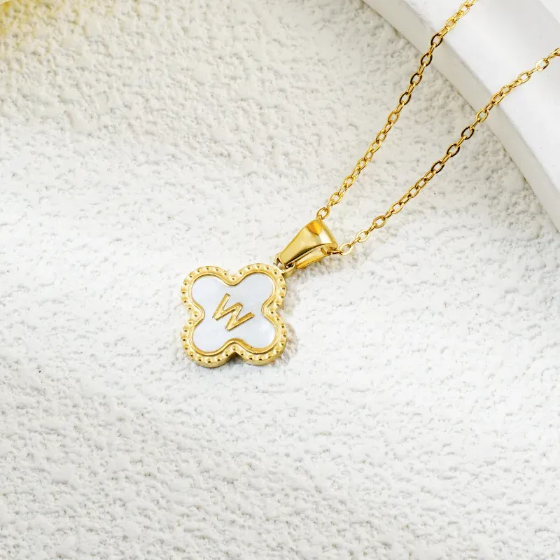 Wholesale Fashion Clover 26 Letter Black White Fritillaria Necklace - Image 49