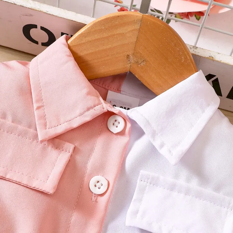 Wholesale Kids Baby Girls Casual Color Matching Long Sleeve Lapel Dress - Image 4