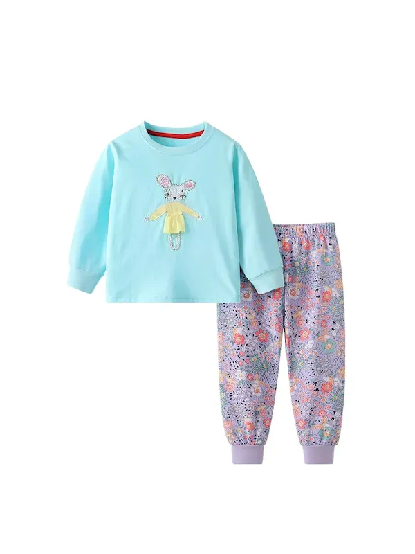 Wholesale Kids Girls' Fashion Casual Printed Round Neck Long Sleeve Top Jogger Pants Two-Piece Set - Image 4