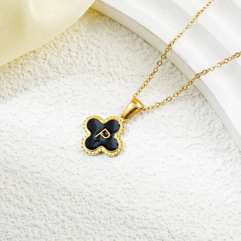 Wholesale Fashion Clover 26 Letter Black White Fritillaria Necklace - Image 36