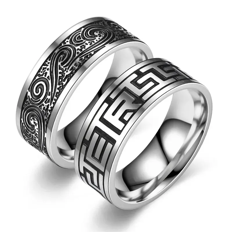Wholesale men fashion Retro casual Titanium Steel Patterned Ring - Image 5