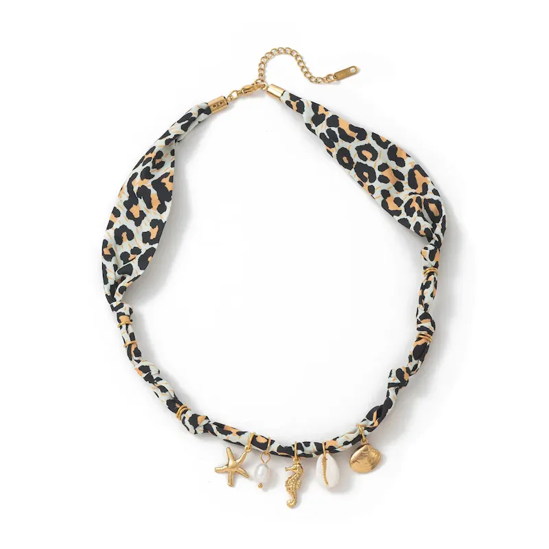 Wholesale Beach Series Necklace Marine Life Multicolor Floral Shell Pendant Silk Scarf Cloth Strip Necklace - Image 15