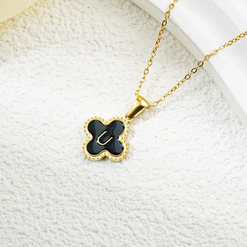 Wholesale Fashion Clover 26 Letter Black White Fritillaria Necklace - Image 44
