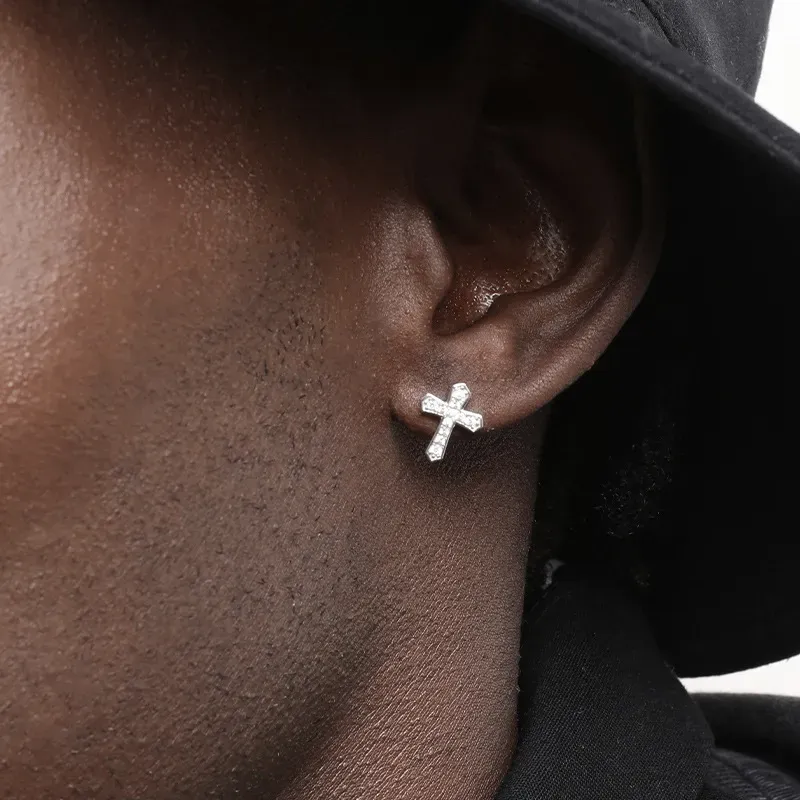 Wholesale Men Fashion Micro-Inlaid Zircon Cross Earrings Cross Jewelry