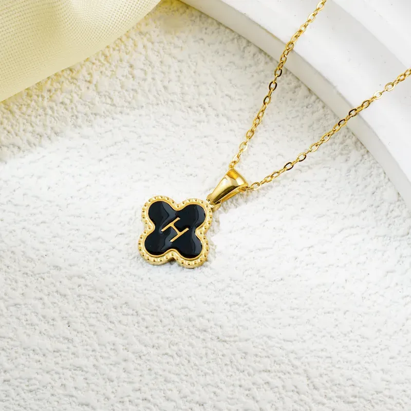 Wholesale Fashion Clover 26 Letter Black White Fritillaria Necklace - Image 20