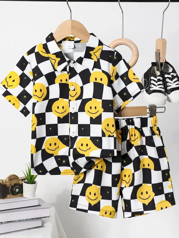 Wholesale Boys Fashion Casual Vacation Printed Short-Sleeve Blouse Loose Shorts Two-Piece Set - Image 16