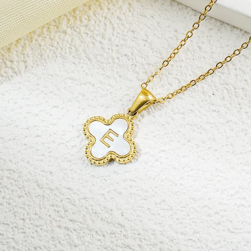 Wholesale Fashion Clover 26 Letter Black White Fritillaria Necklace - Image 15