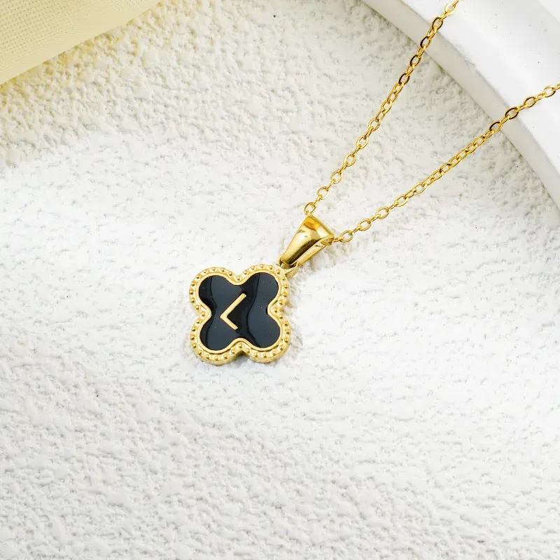 Wholesale Fashion Clover 26 Letter Black White Fritillaria Necklace - Image 28
