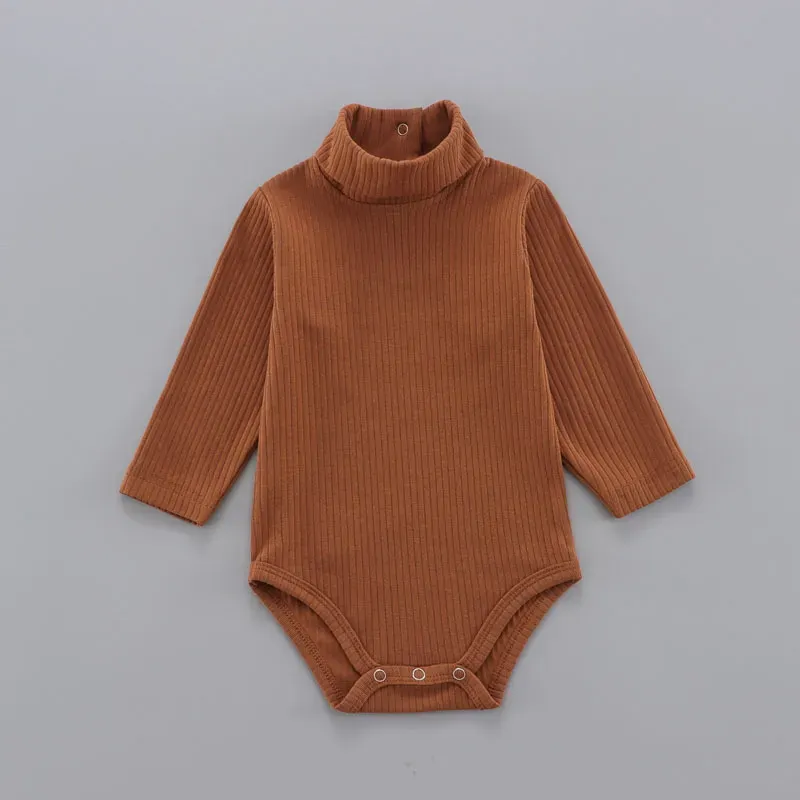 Wholesale Kids Baby Girls And Boys Autumn And Winter Solid Color High Neck Long Sleeve Rompers - Image 5