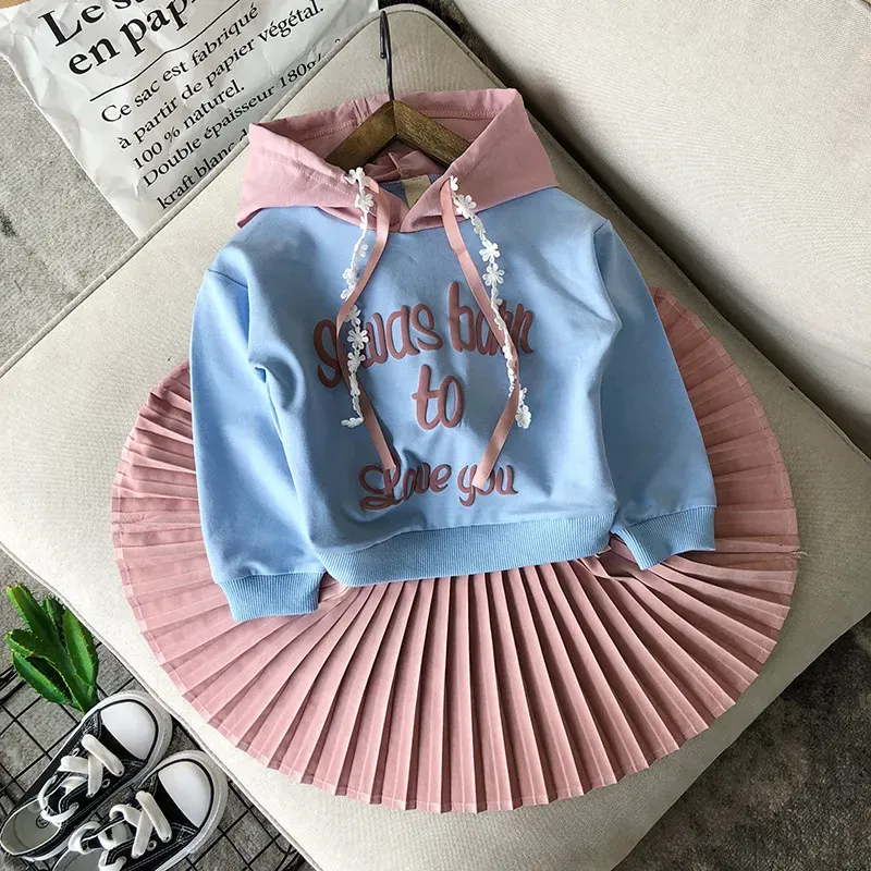 Wholesale Girls Fashion Letter Printed Pleated Design Spliced Hooded Dress - Image 8