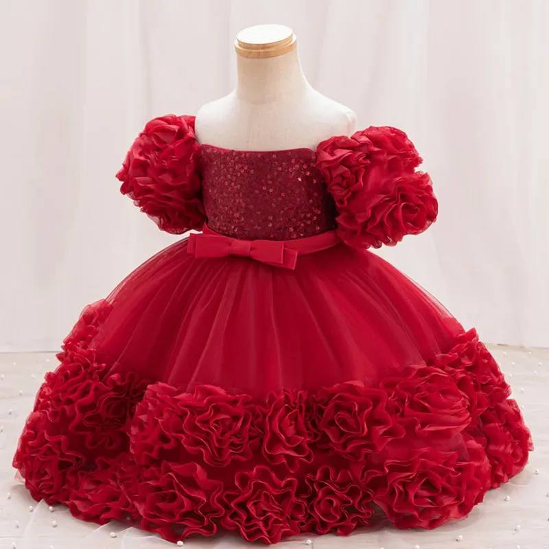 Wholesale Kids Girl'S Fashion Elegant Sequin Flower Mesh Short-Sleeve Party Princess Dress - Image 6