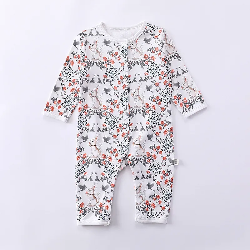 Wholesale Kids Baby Boys Girls Casual Cute Tiny Flower Animals Print Long Sleeve Romper - Image 9