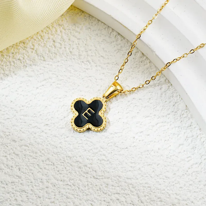 Wholesale Fashion Clover 26 Letter Black White Fritillaria Necklace - Image 14