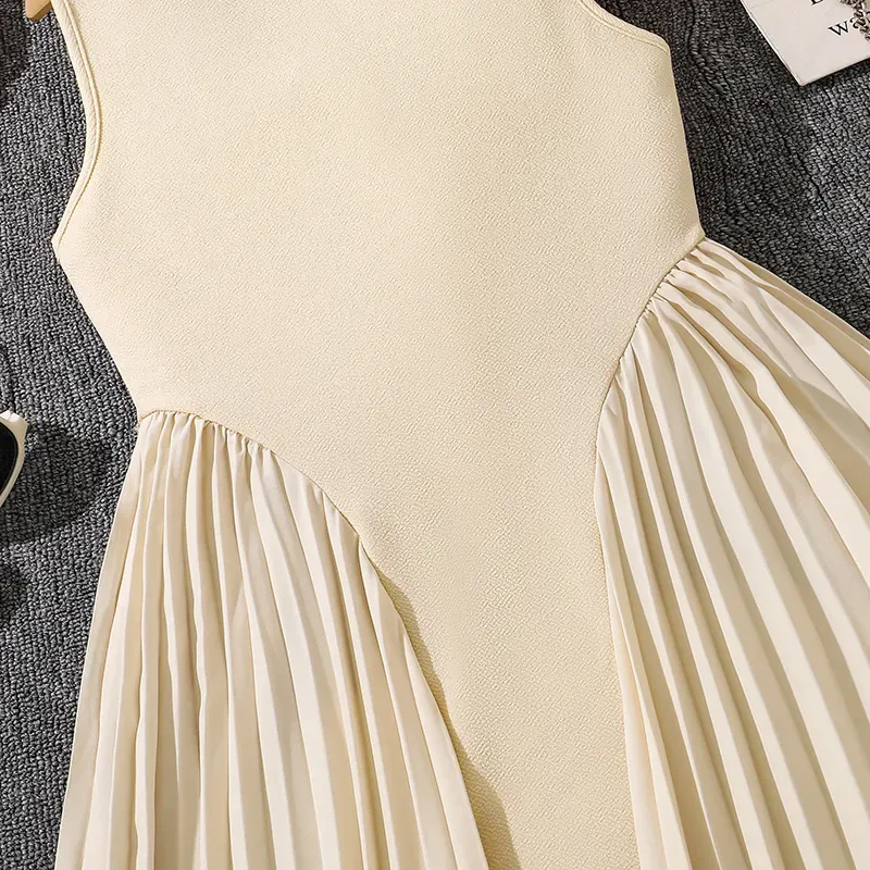 Wholesale Kids Girl'S Fashion Elegant Solid Color Pleated Stitching Sleeveless Dress - Image 4