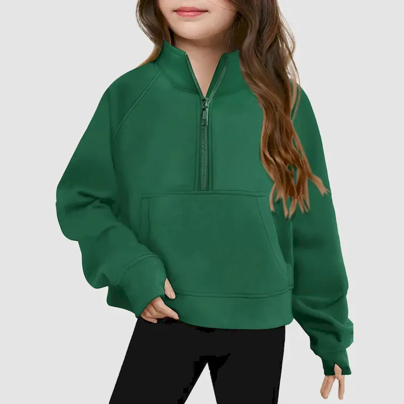 Wholesale Kids Girls' Fashion Casual Autumn Solid Color Half-Zipper Long-Sleeve Loose Sweatshirt - Image 13