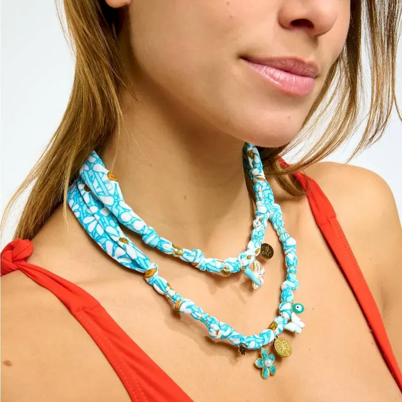 Wholesale Beach Series Necklace Marine Life Multicolor Floral Shell Pendant Silk Scarf Cloth Strip Necklace - Image 4