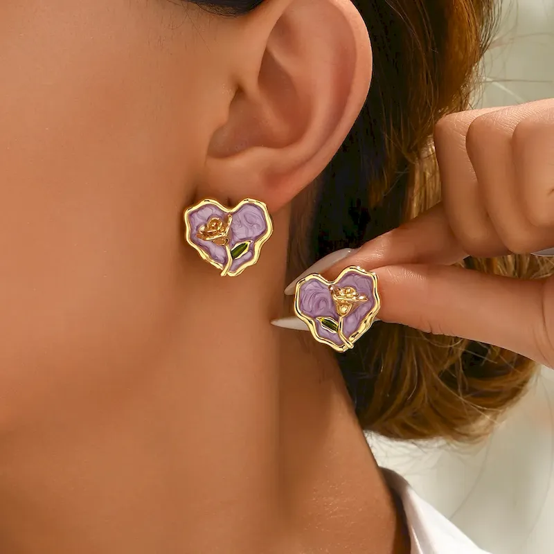 Wholesale Simple Rose Heart-Shaped Oil Drop Earrings