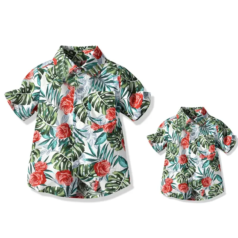 Wholesale Summer Short-Sleeved Lapel Hawaiian Flower Shirt - Image 14
