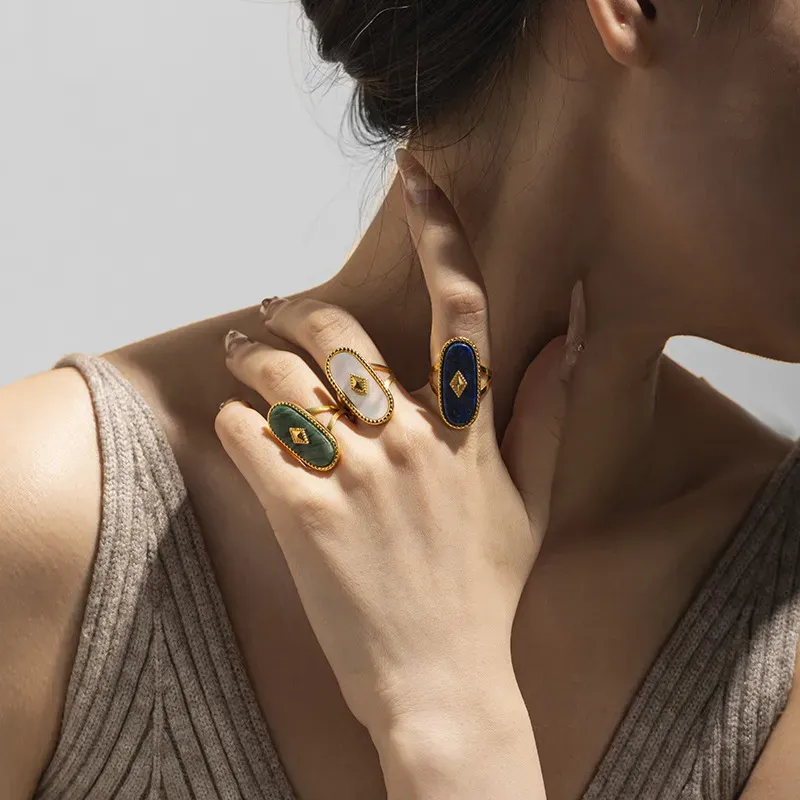 Wholesale Women Fashion Retro 18k Gold Shell Lapis Lazulein Ring