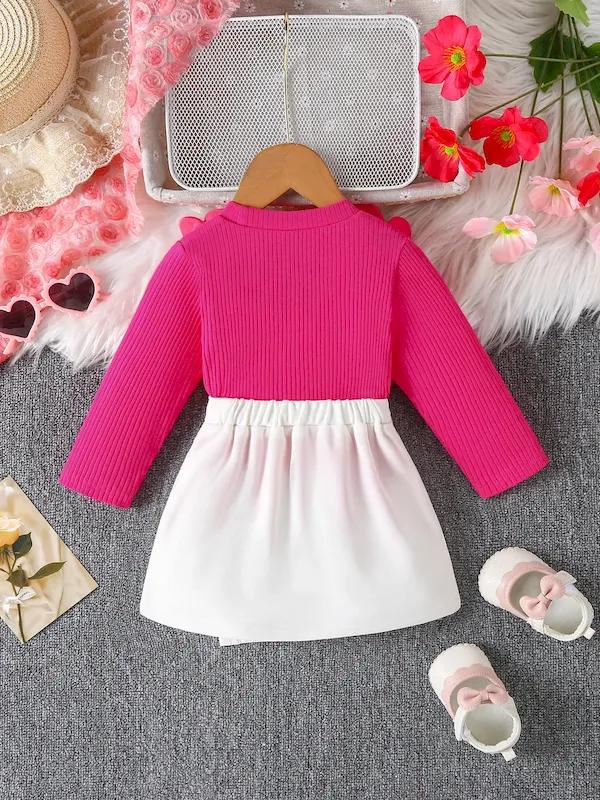 Wholesale Baby Girl'S Fashion Cute Flower Decoration Long-Sleeve Top Buckle Irregular Skirt Two-Piece Set - Image 4