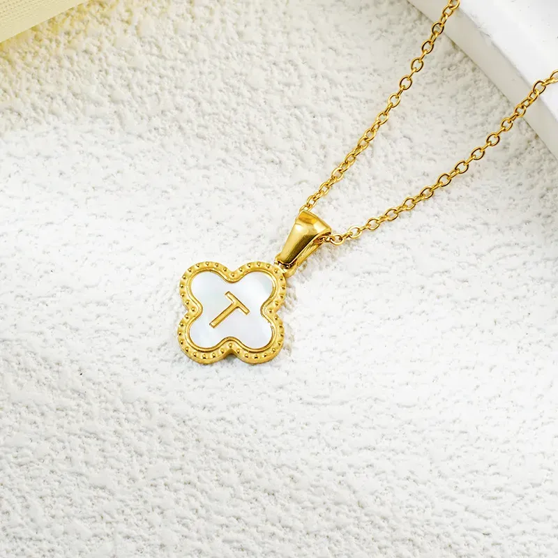 Wholesale Fashion Clover 26 Letter Black White Fritillaria Necklace - Image 43