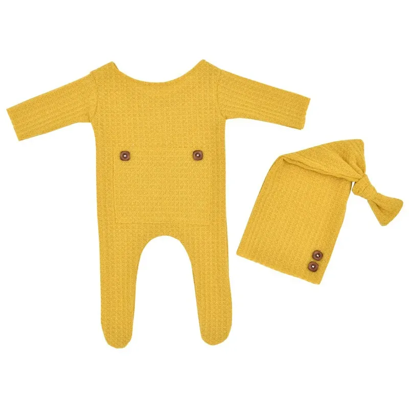 Wholesale Newborn Baby Infant Knitted Jumpsuits Cap Two-Piece Set - Image 7