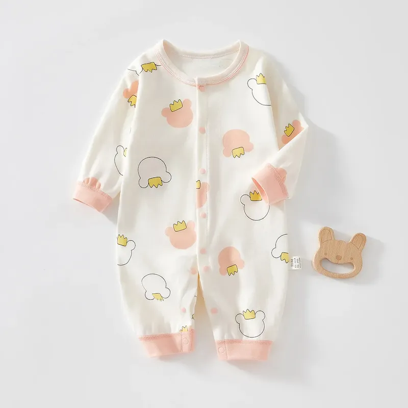 Wholesale Kids Baby Boys Girls Casual Cute Solid Color Cartoon Print Long Sleeve Romper - Image 6