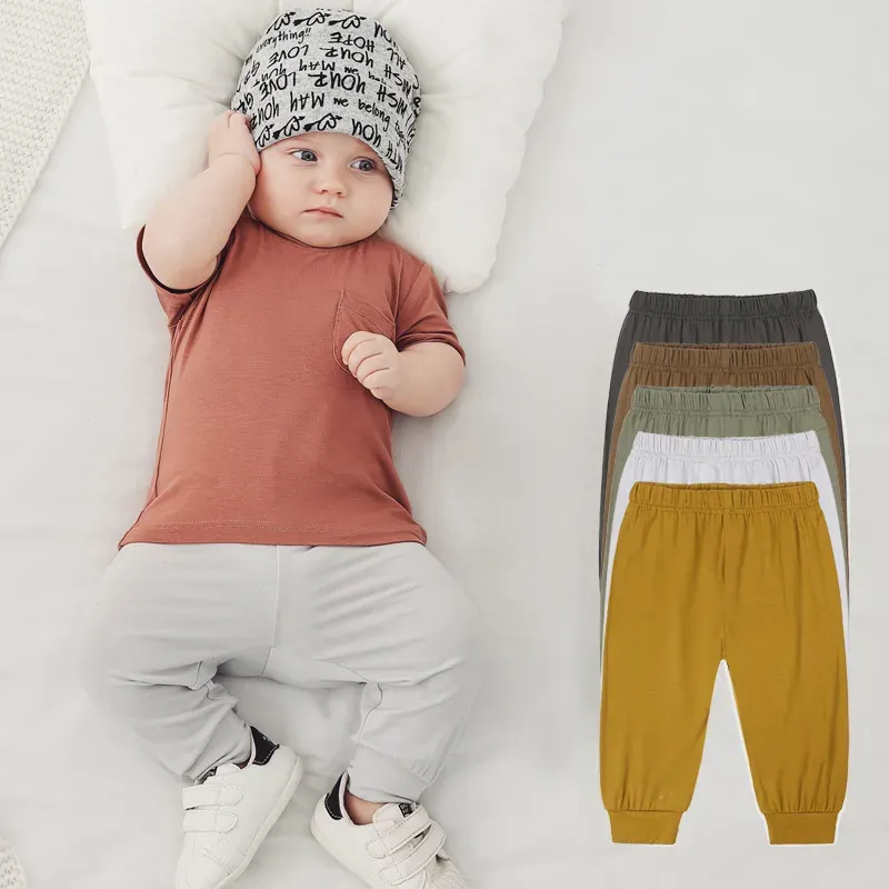 Wholesale Kids Baby Boys Girls Casual Basic Solid Color Trousers