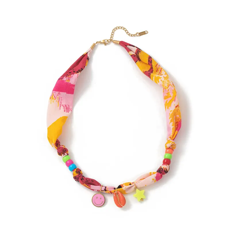 Wholesale Beach Series Necklace Marine Life Multicolor Floral Shell Pendant Silk Scarf Cloth Strip Necklace - Image 18