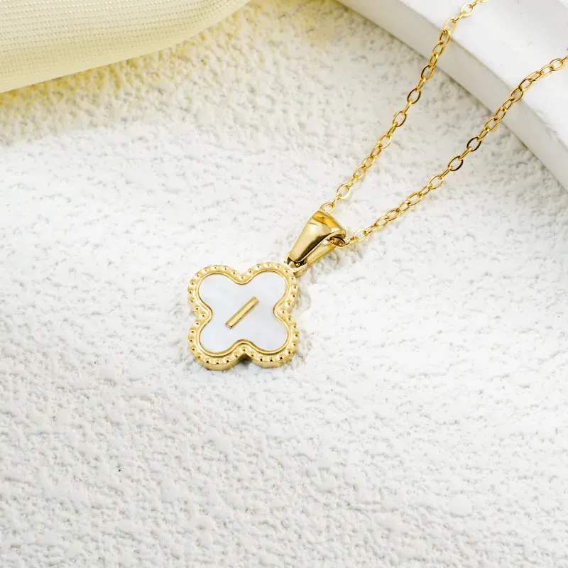 Wholesale Fashion Clover 26 Letter Black White Fritillaria Necklace - Image 23