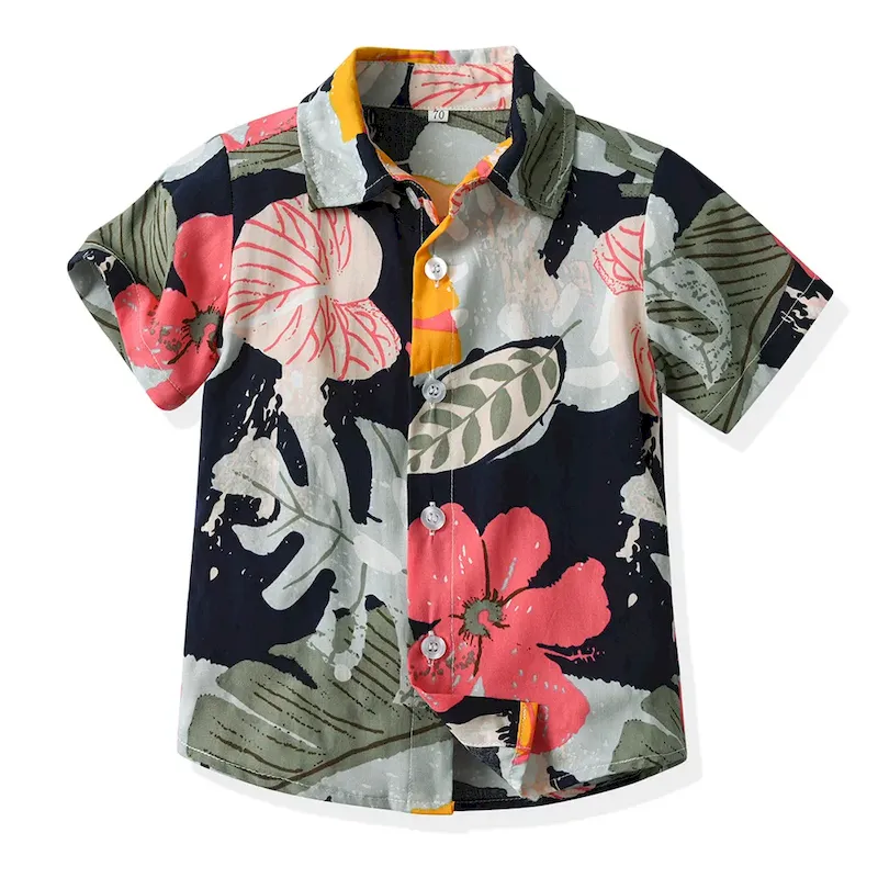 Wholesale Summer Short-Sleeved Lapel Hawaiian Flower Shirt - Image 5