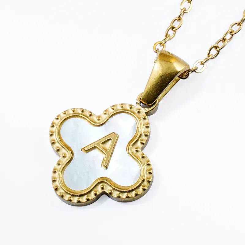 Wholesale Fashion Clover 26 Letter Black White Fritillaria Necklace - Image 5