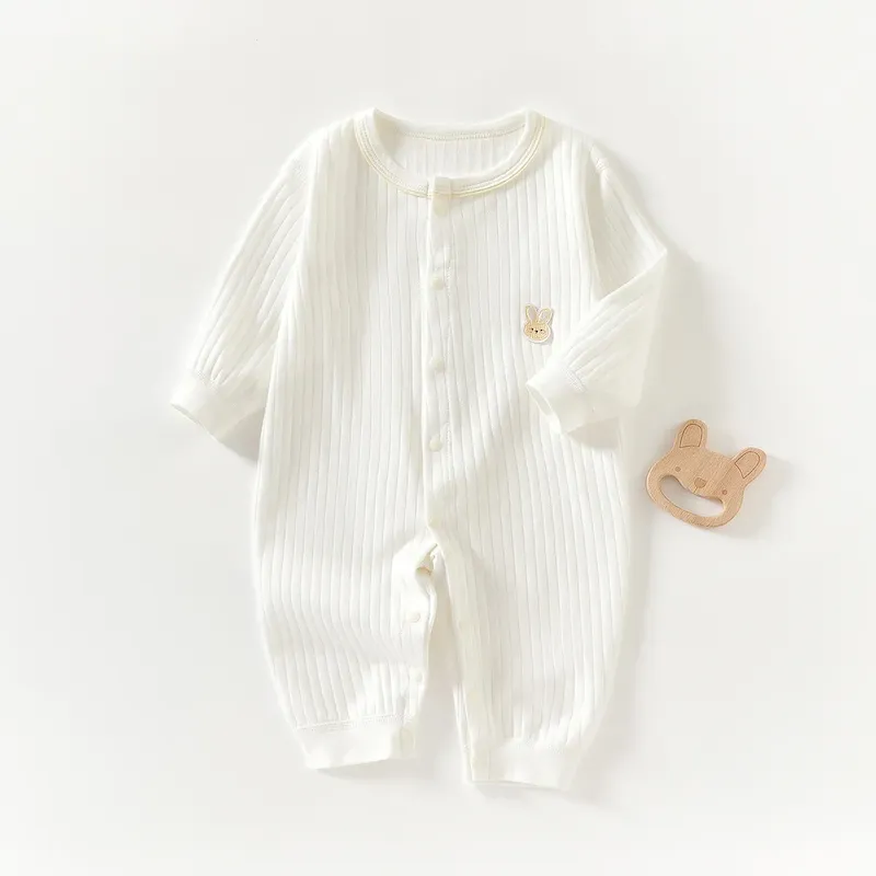 Wholesale Kids Baby Boys Girls Casual Cute Solid Color Cartoon Print Long Sleeve Romper - Image 4