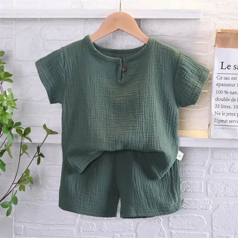 Wholesale Kids Toddler Boys Fashion Casual Solid Color Short Sleeve T-Shirt Shorts Set - Image 7