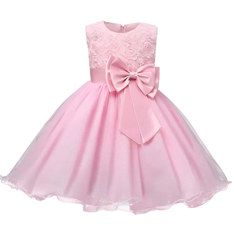 Wholesale Kids Girls Fashion Elegant Flower Bowknot Mesh Sleeveless Party Dress - Image 5