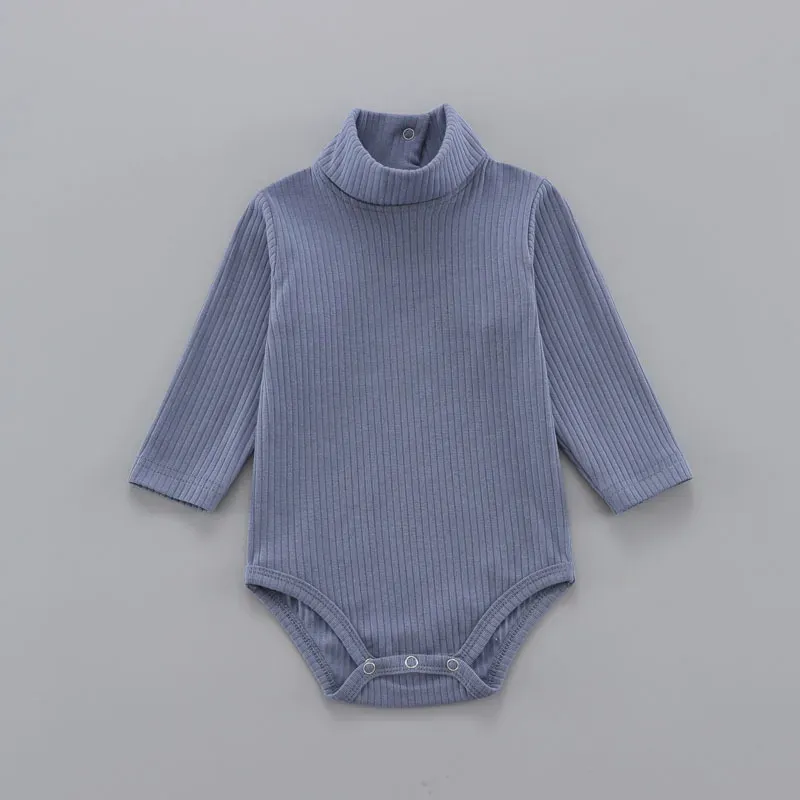 Wholesale Kids Baby Girls And Boys Autumn And Winter Solid Color High Neck Long Sleeve Rompers - Image 10