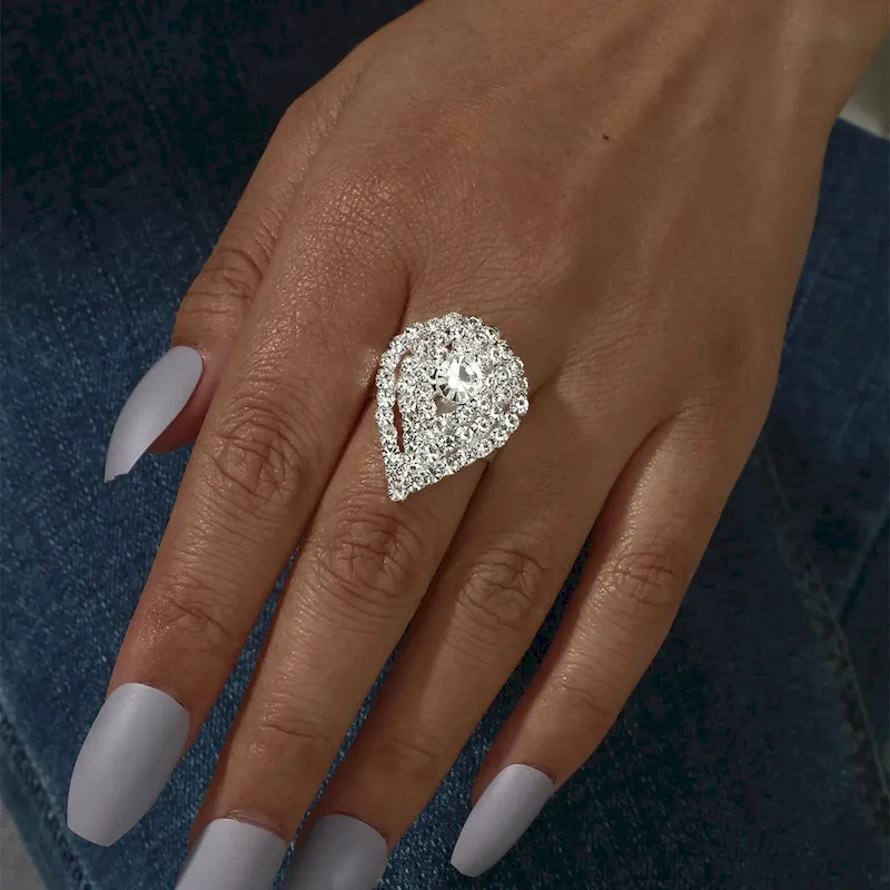 Wholesale Shiny Rhinestone Gemotry Opening Ring - Image 16