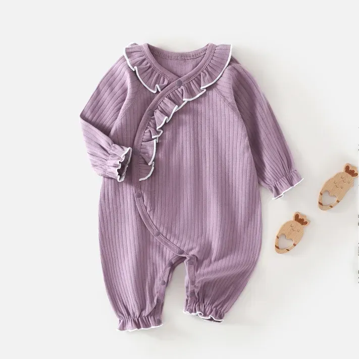 Wholesale Kids Baby'S Girl Fashion Spring And Autumn Solid Color Lace Collar Long Sleeve Jumpsuit - Image 4